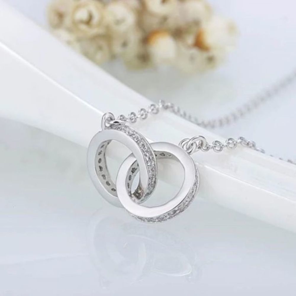 Silver-Plated Interlocking Rings Pendant Necklace - Picture 7 of 7